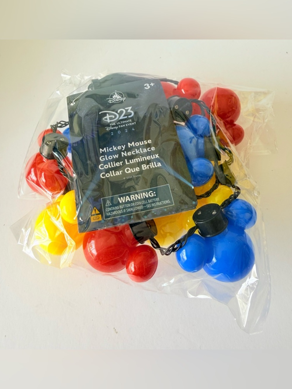 Disney D23 Mickey Mouse Glow Necklace - Black, Red, Blue, Yellow